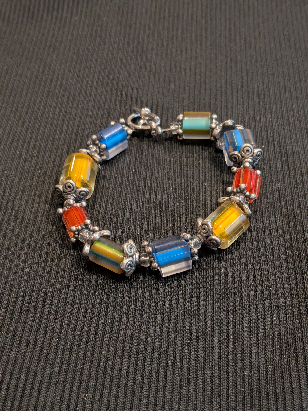 #1: Multi-Color Glass Bead Taggle Bracelet with Silver Accents - Full Glass